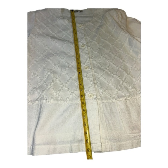 FOCUS USA Sz L Shirred Chenille Diamond Cotton Jacket Topper Off White Button-Up - Picture 5 of 9
